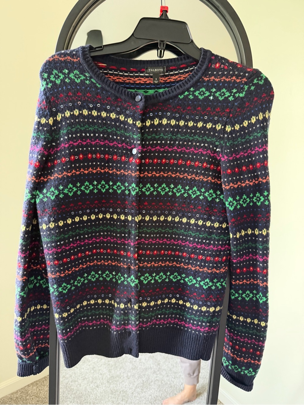 Talbots Navy Crewneck Cardigan Sweater - Multicolor Cottagecore